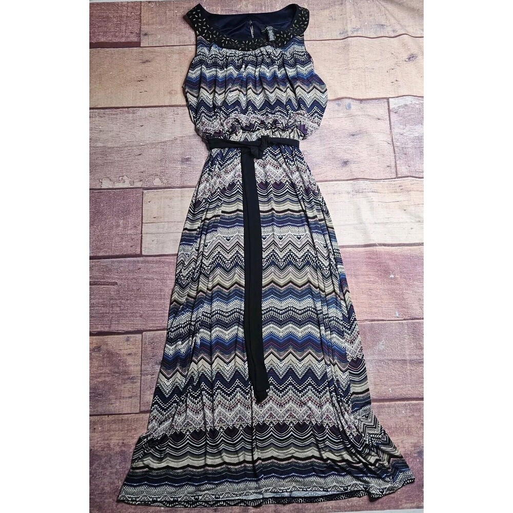 R&M Richards Maxi Dress Size 18W Chevron Blue